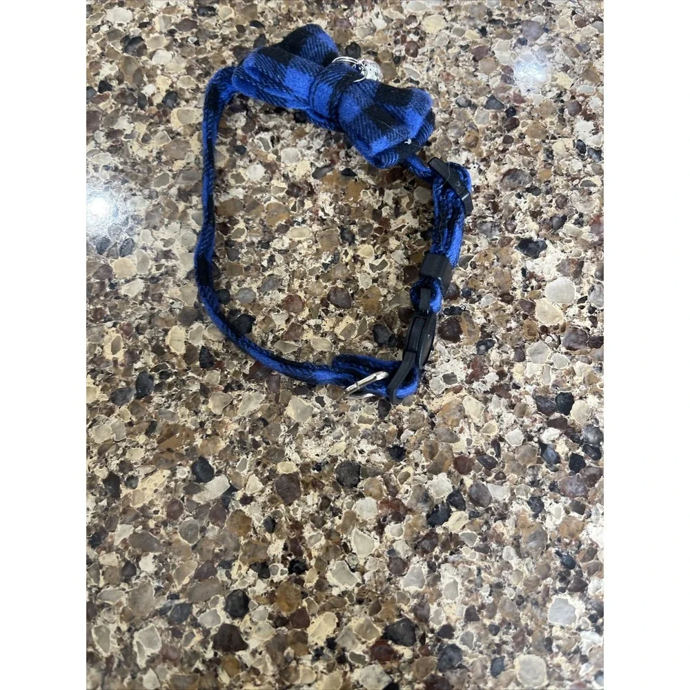 Cat Collar Breakaway with Bell and Bow Tie Blue Plaid‎ Adjustable Kitten Collar
